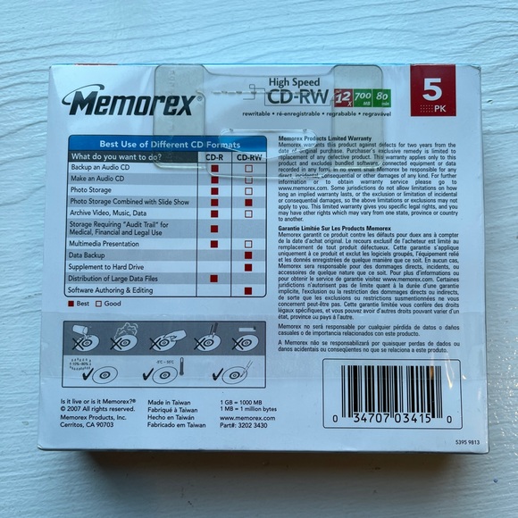🔥Memorex High Speed CD-RW 5 Pack New - Picture 3 of 3